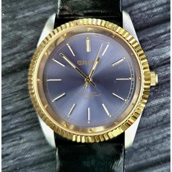 Rare Gruen 2 Tone Mens Dress Watch Satin Dial Fluted Bezel - Picture 3 of 8